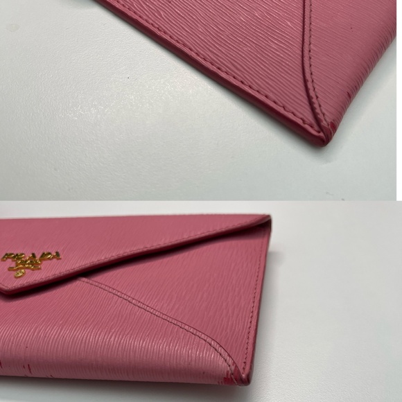 PRADA pink leather Saffiano metal Vitello Move envelope wallet clutch bag - Picture 15 of 16
